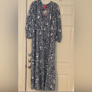 Lilly Pulitzer Deacon Maxi Dress Navy/White Size 16 NWT